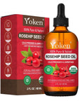 Yoken Organic Rosehip Seed Oil for Face, Skin & Hair, Cold Pressed, 2 fl oz